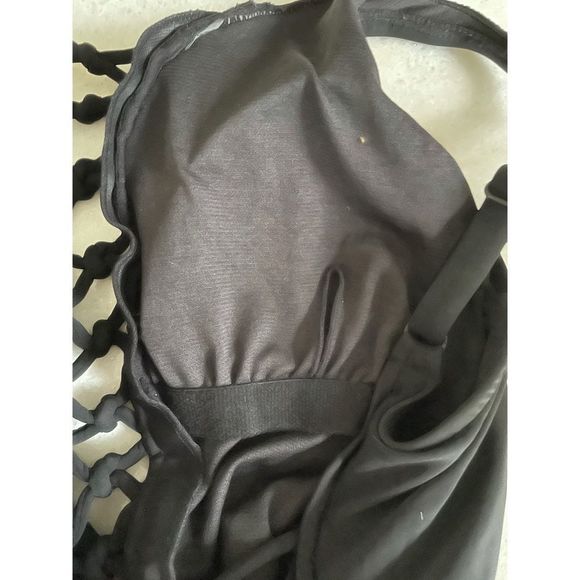 Aqua Green Deep Plunge Black Lace Up One Piece Swimsuit Small New - Picture 8 of 11